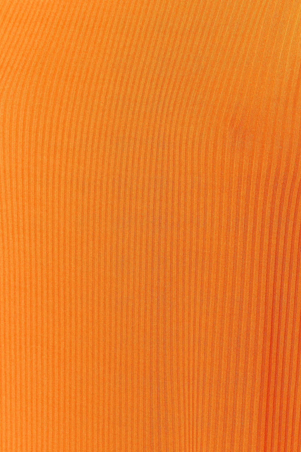 Trendyol Collection  Orangefarbenes Etuikleid mit Volants und geradem, geripptem Mini-Strickkleid mit Nullärmeln TWOSS22EL0794