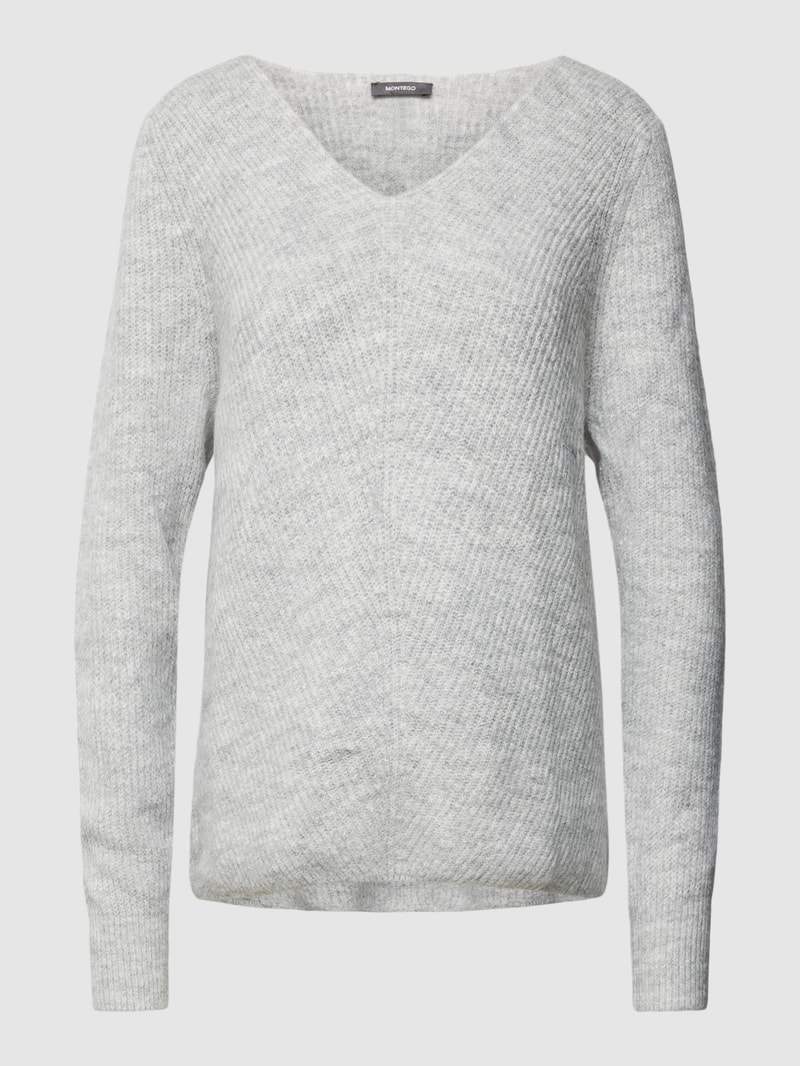 Strickpullover mit U-Boot-Ausschnitt in hellgrau meliert