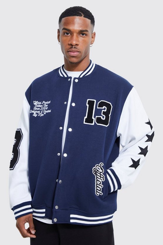 Übergroße College-Jacke aus Jersey mit Aufnäher