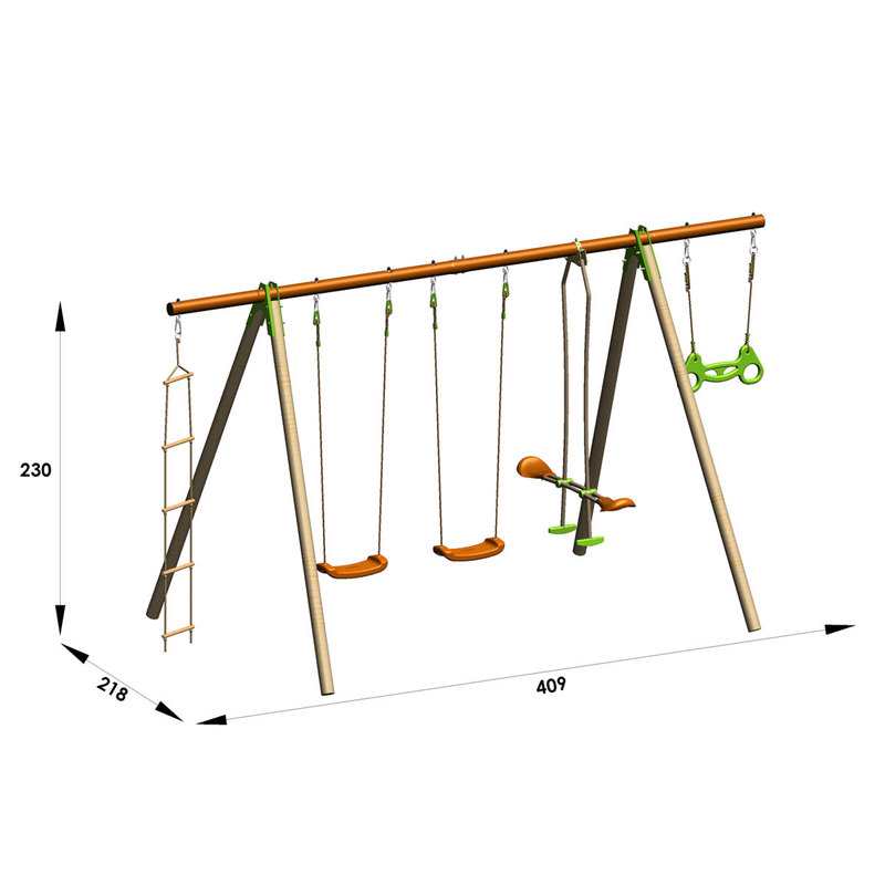 Portique Bayano 5 agrès + siège bébé + trapèze métal + corde à noeuds Trigano