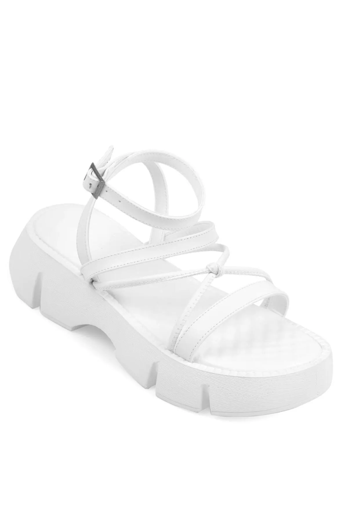 Capone Outfitters  Capone Damen-Sandalen mit dickem Sohlen-Knöchelriemen und bequemer Sohle in Weiß