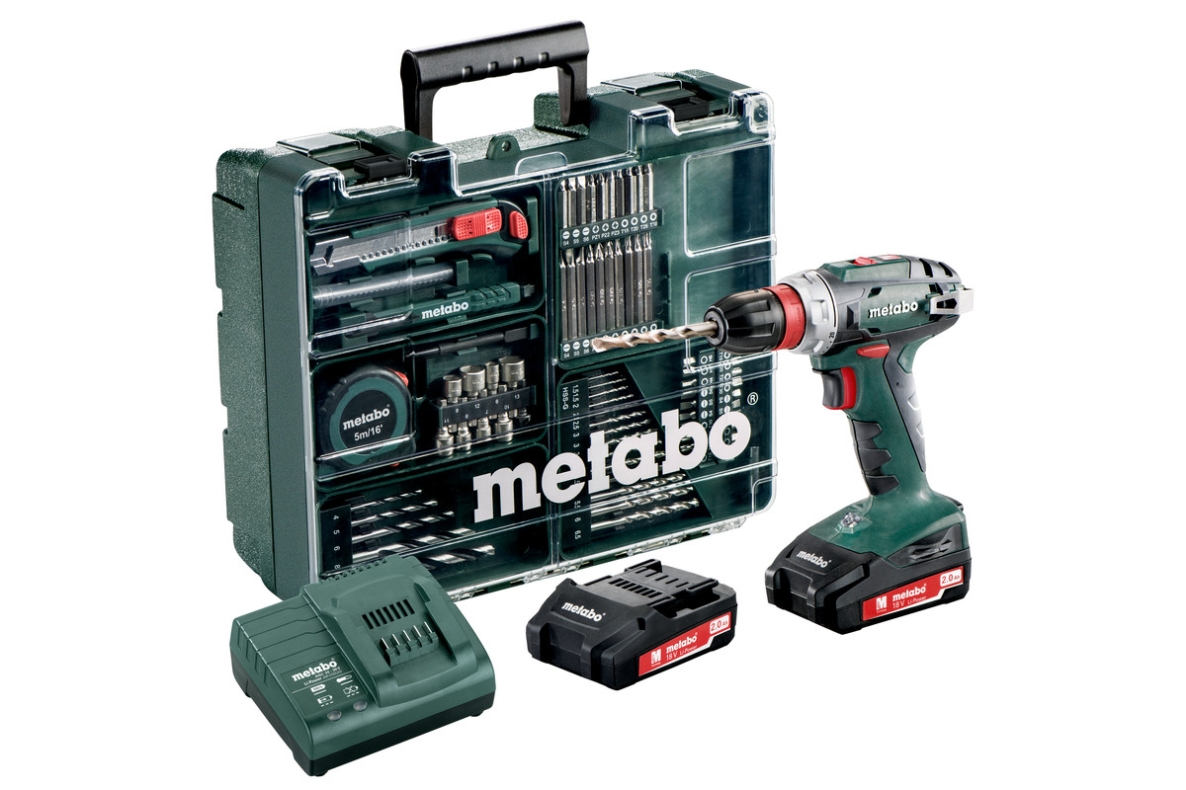 Metabo 602320870 BS 18 L Snabbmonterad sladdlös borr-/skruvmejselsats 18V Li-jon (2x 2,0Ah batteri) + tillbehörssats i väska