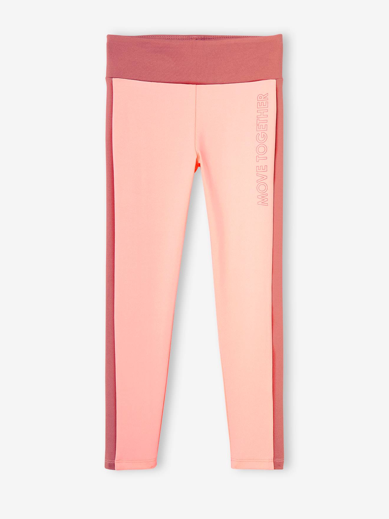Legging sport matière technique fille bandes côtés gris chiné