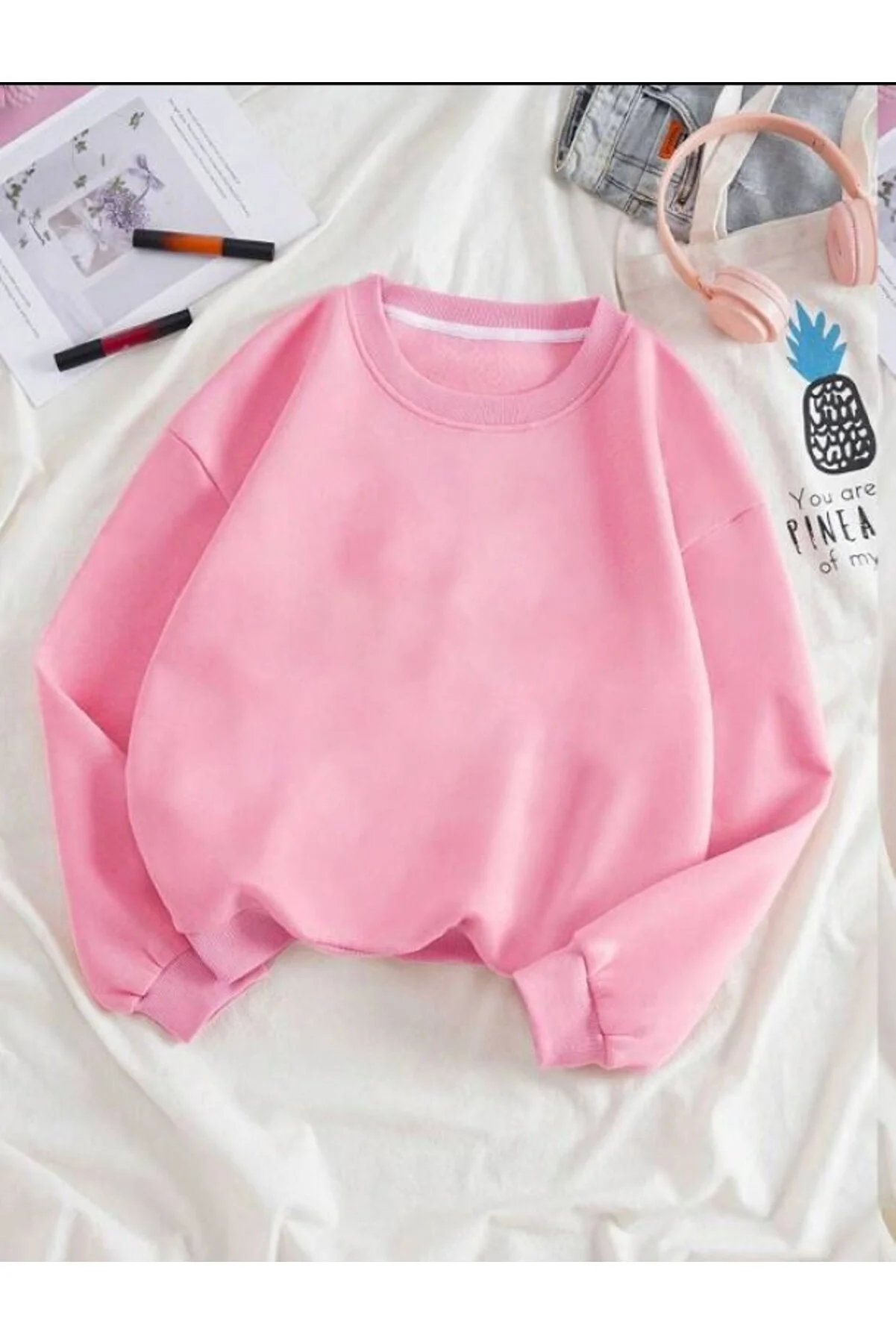 Know  Rosafarbenes, einfarbiges Damen-Sweatshirt mit Rundhalsausschnitt