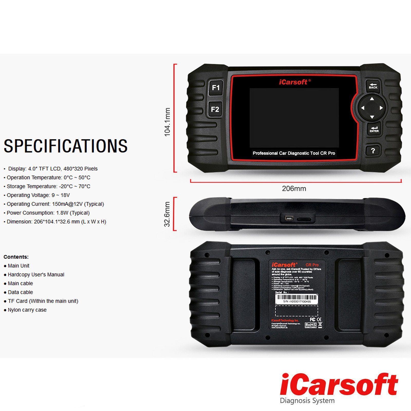iCarsoft OBD2-Diagnosegerät CR PRO OBD-2 Scanner + Kostenlose Online Updates DEUTSCH