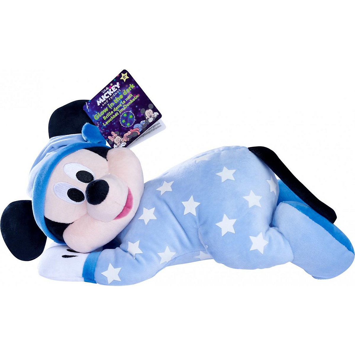 Gute Nacht Mickey liegend, 30 cm Plüschfigur, leuchtet im Dunkeln