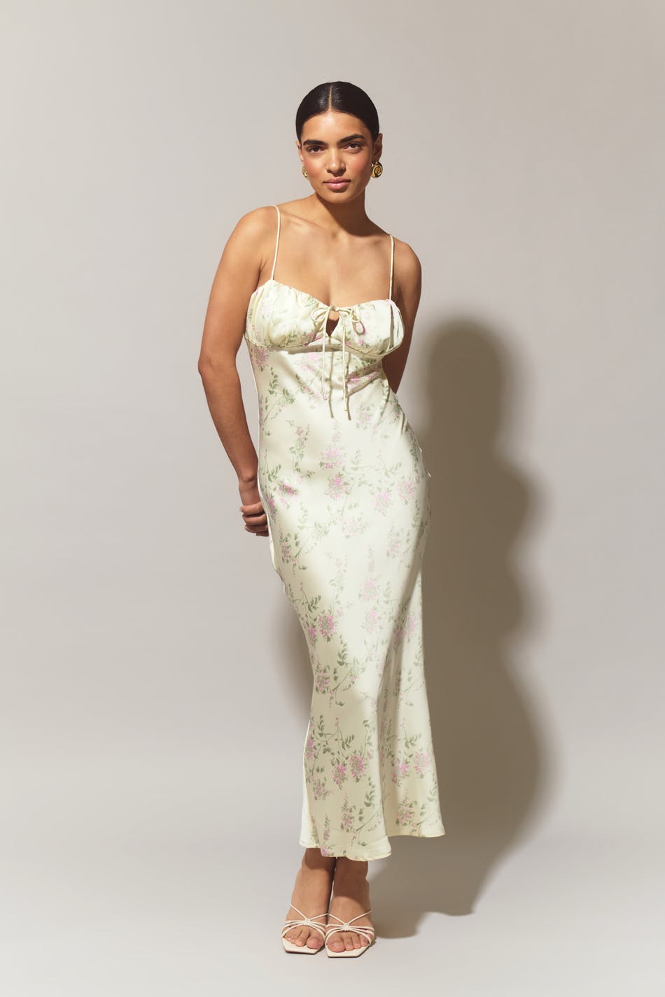 Gathered bust midi strap dress