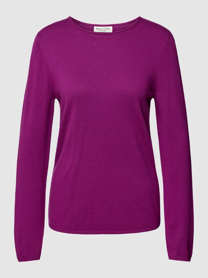 Strickpullover mit geripptem Rundhalsausschnitt in fuchsia