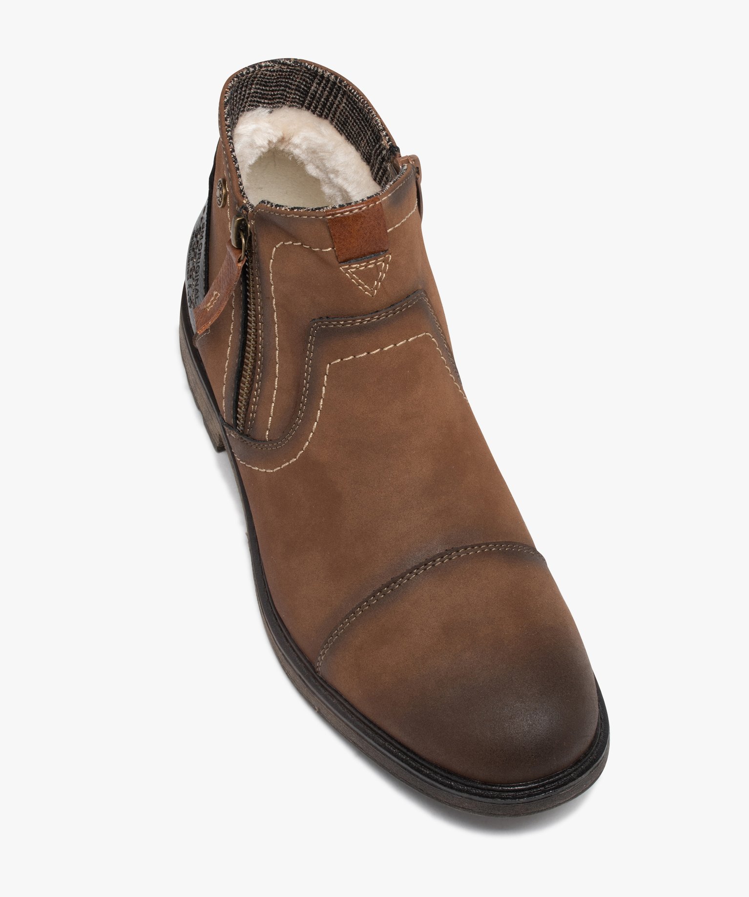 Boots homme fourrées à double zip marron | GEMO