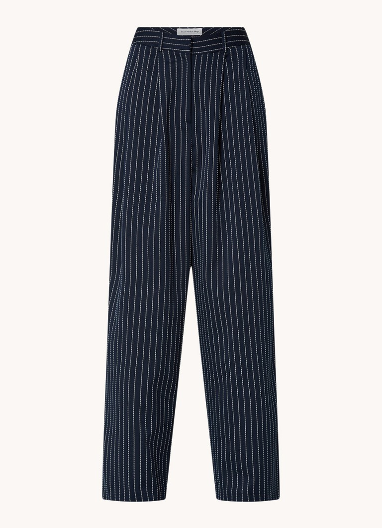 Pantaloni Ripley cu talie înaltă și croială largă, dintr-un amestec premium de lână cu dungi, disponibili la Frankie Shop.