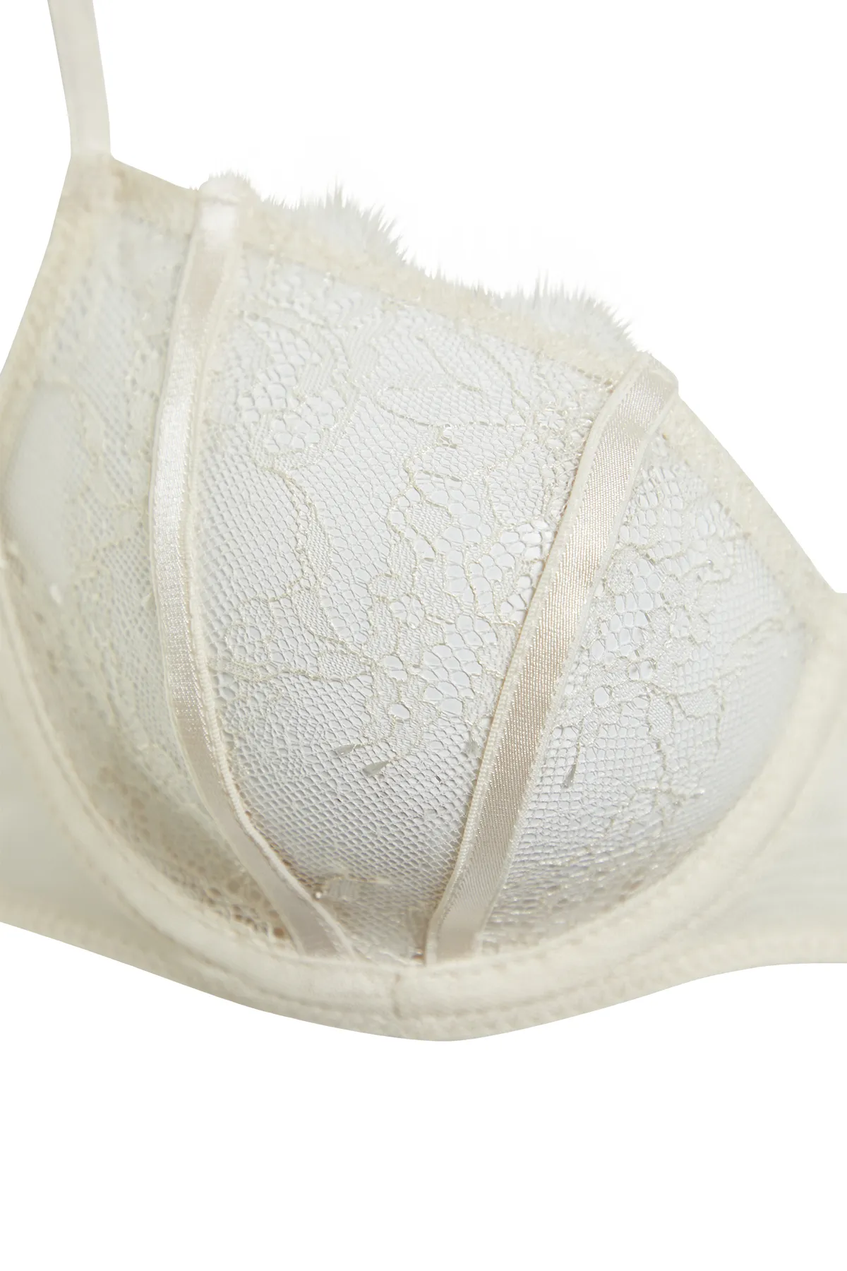 Trendyol Collection  Braut-BH aus weißem Strick mit paspelierter Spitze und Seilträgern, ohne Kappe THMSS24SU00032