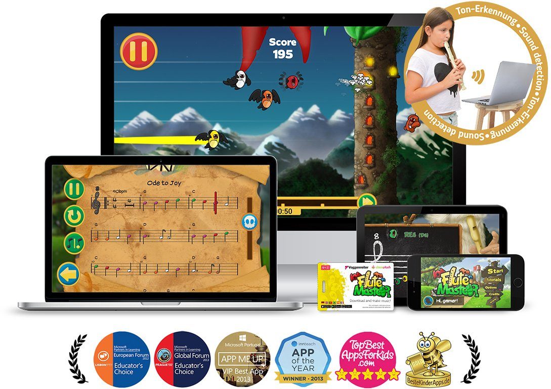 Voggenreiter Flute Master (App) mit Holz-Kunststoff-Blockflöte Blockflöte Deutsch, Sopran