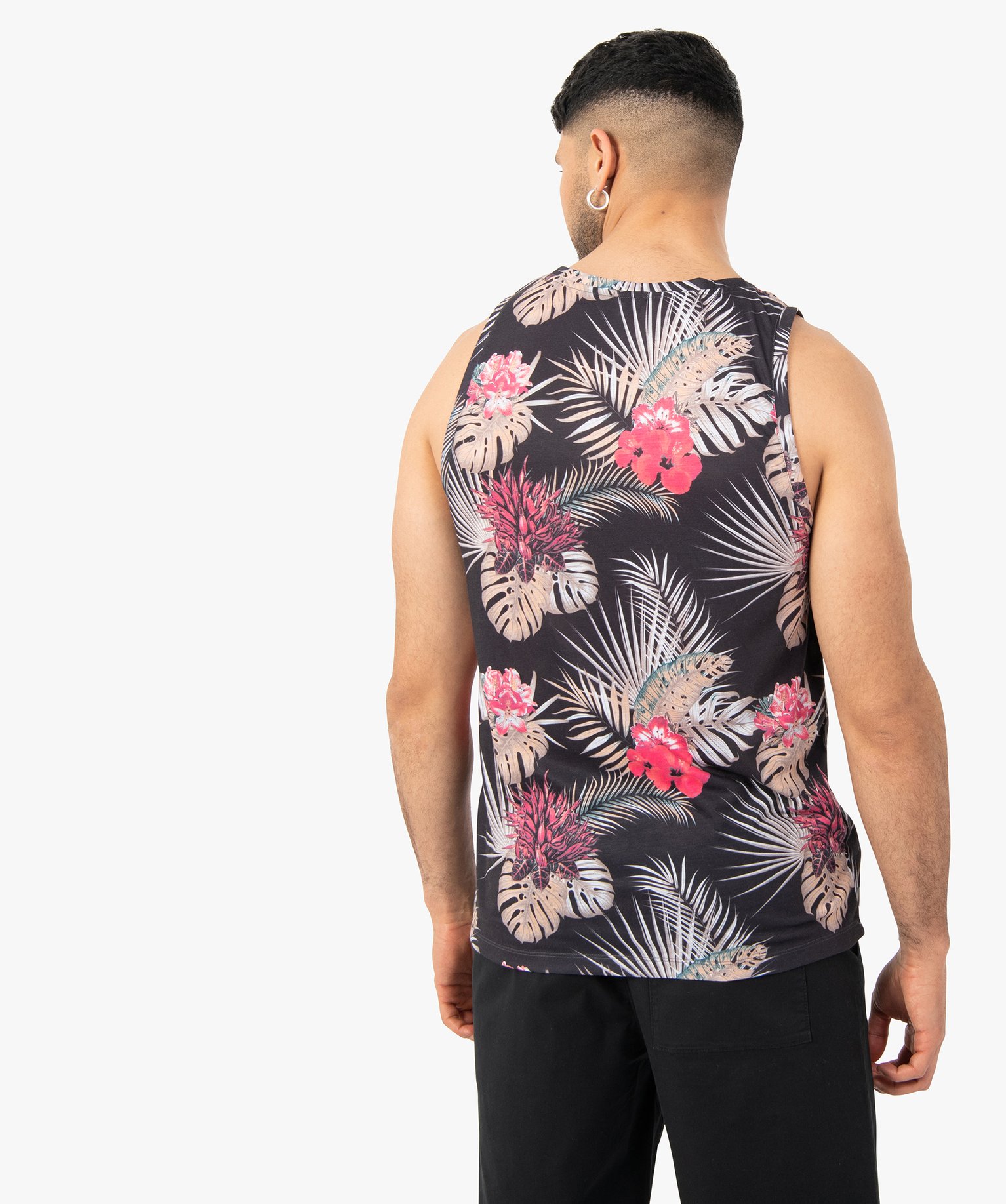Débardeur homme à motifs fleuris noir | GEMO