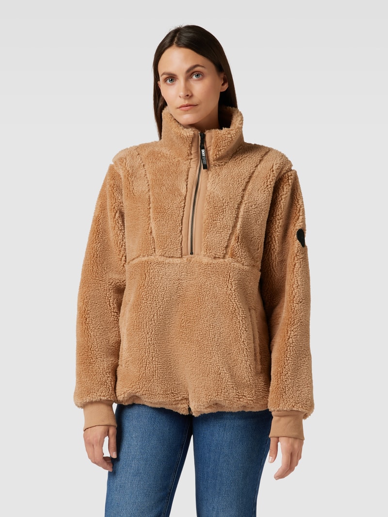 Fleecepullover mit Stehkragen und Reißverschluss in beige