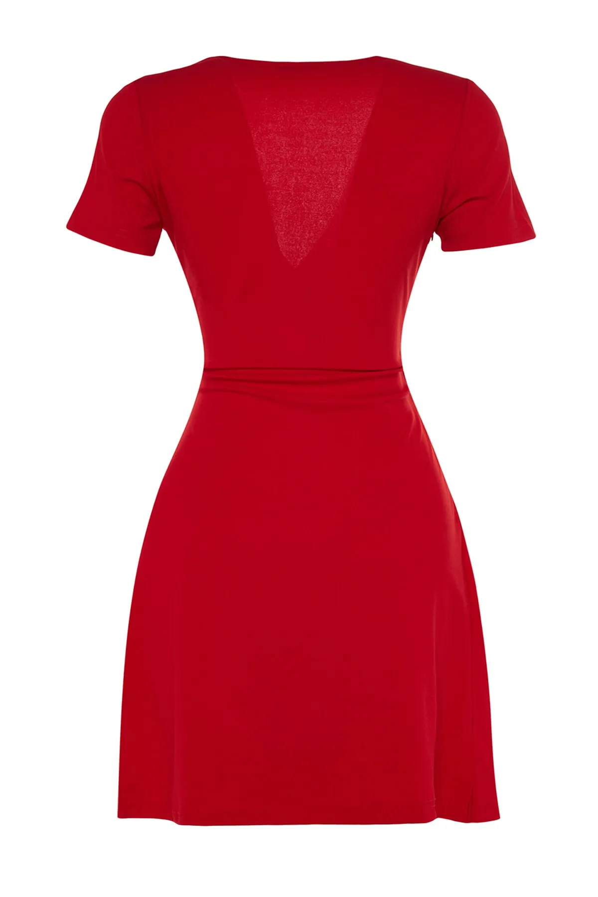 Trendyol Collection  Rotes, zweireihiges Mini-Strickkleid aus Krepp in A-Linie mit Kragen TWOSS23EL01703