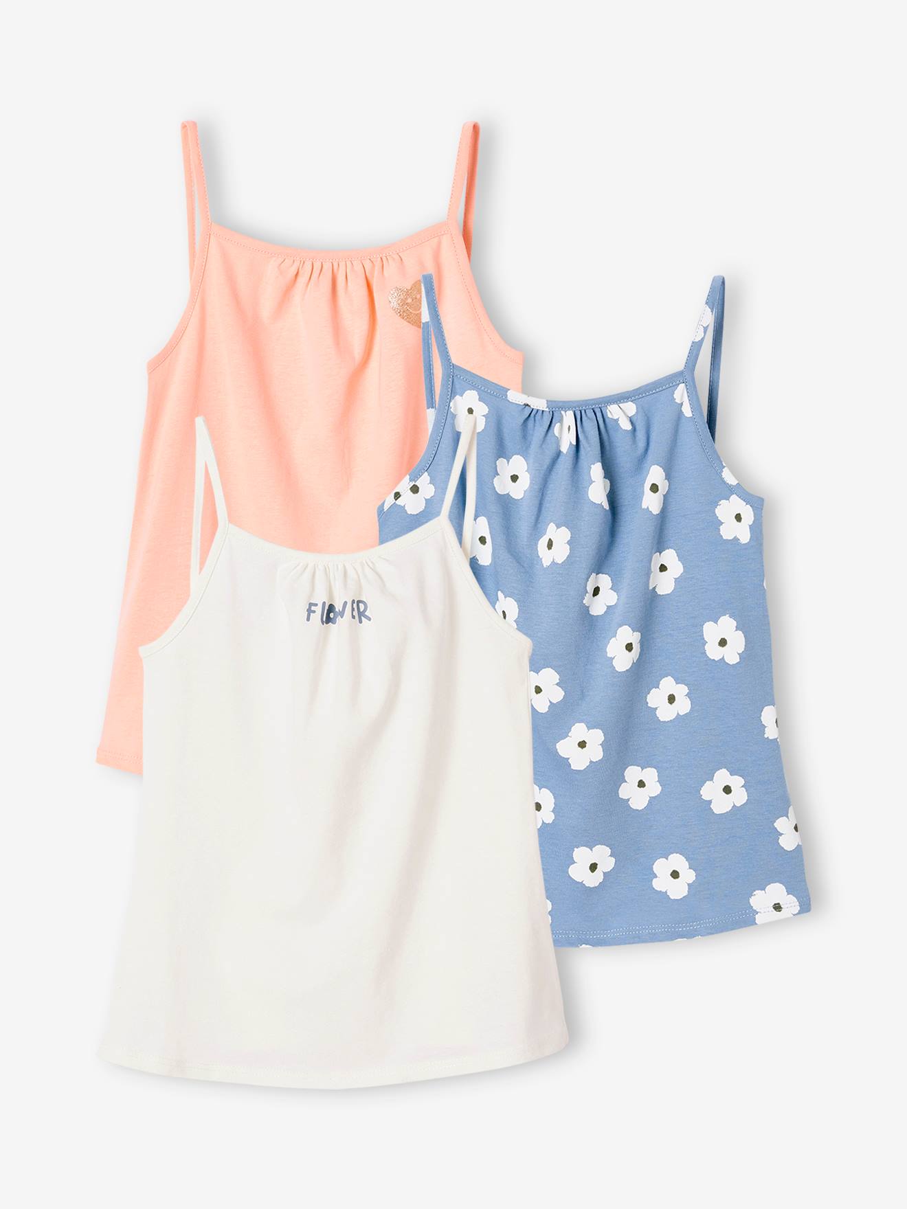 Lot de 3 débardeurs Basics à fines bretelles fille framboise