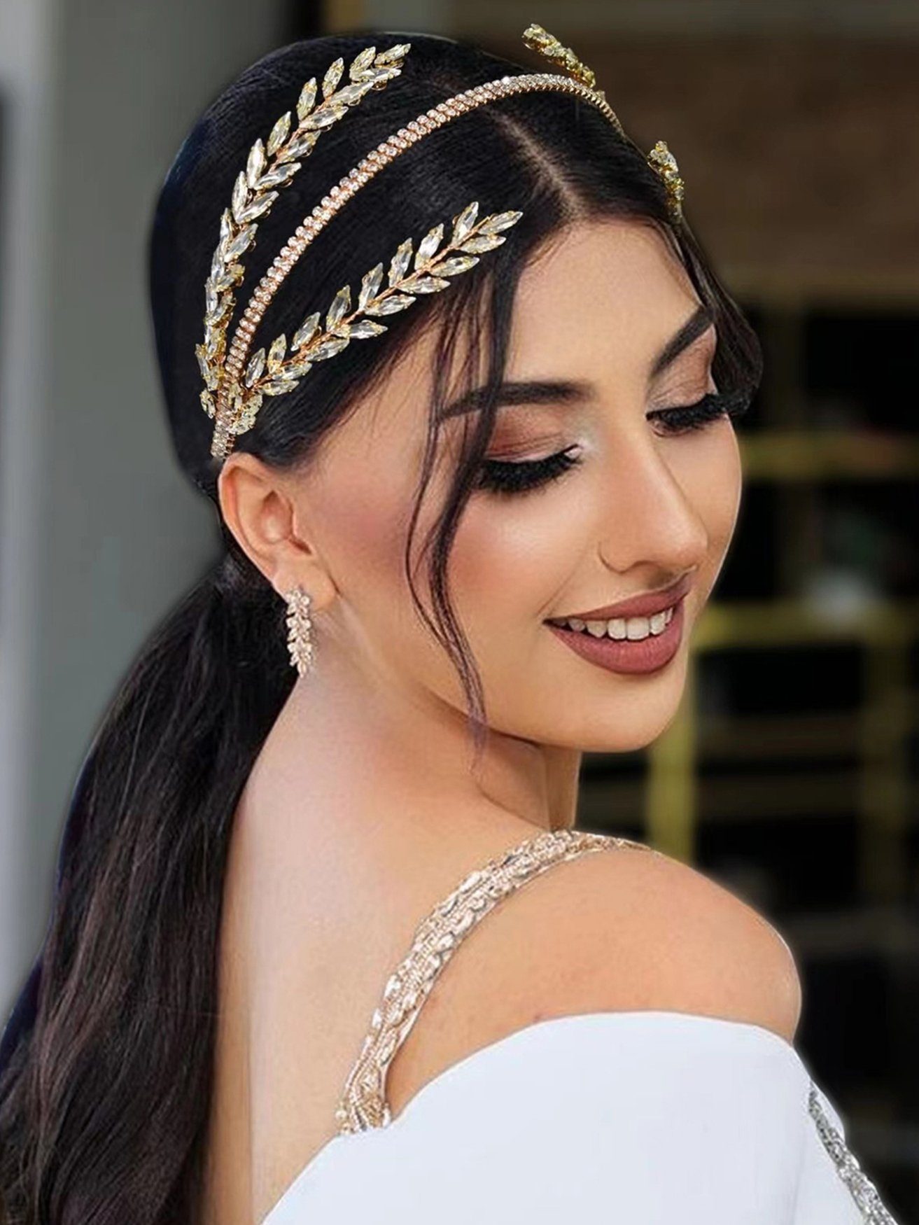 HOHEA H Haarband Goldene Haaraccessoires, Perlenhaarnadeln, goldene Krone, 1-tlg., Kristall-Stirnband, Hochzeits-Haarschmuck, Braut-Haarschmuck, Stirnband Blumengirlande Blumenwunder