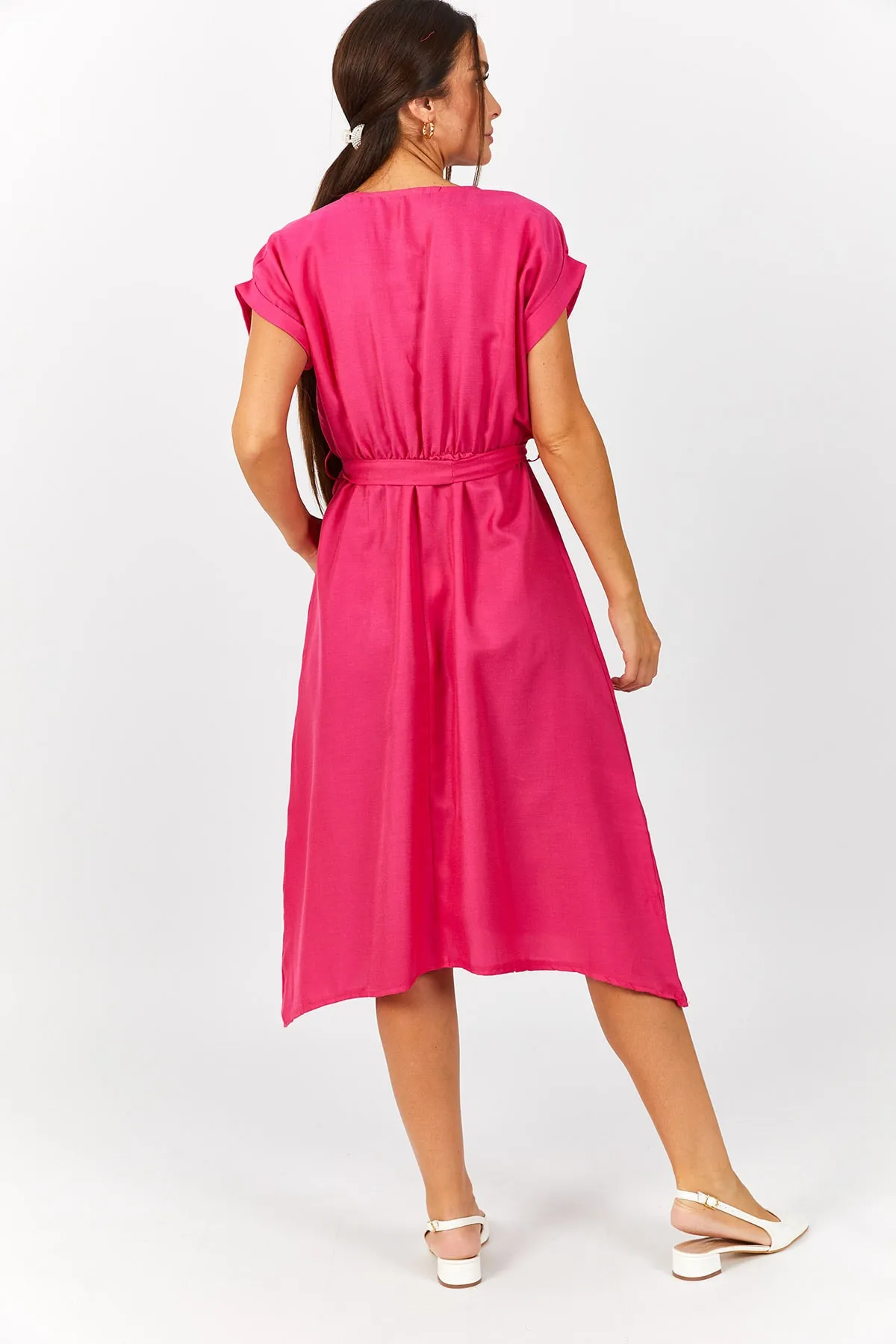 armonika  Fuchsiafarbenes Damenkleid mit elastischem Bindeband ARM-18Y001120
