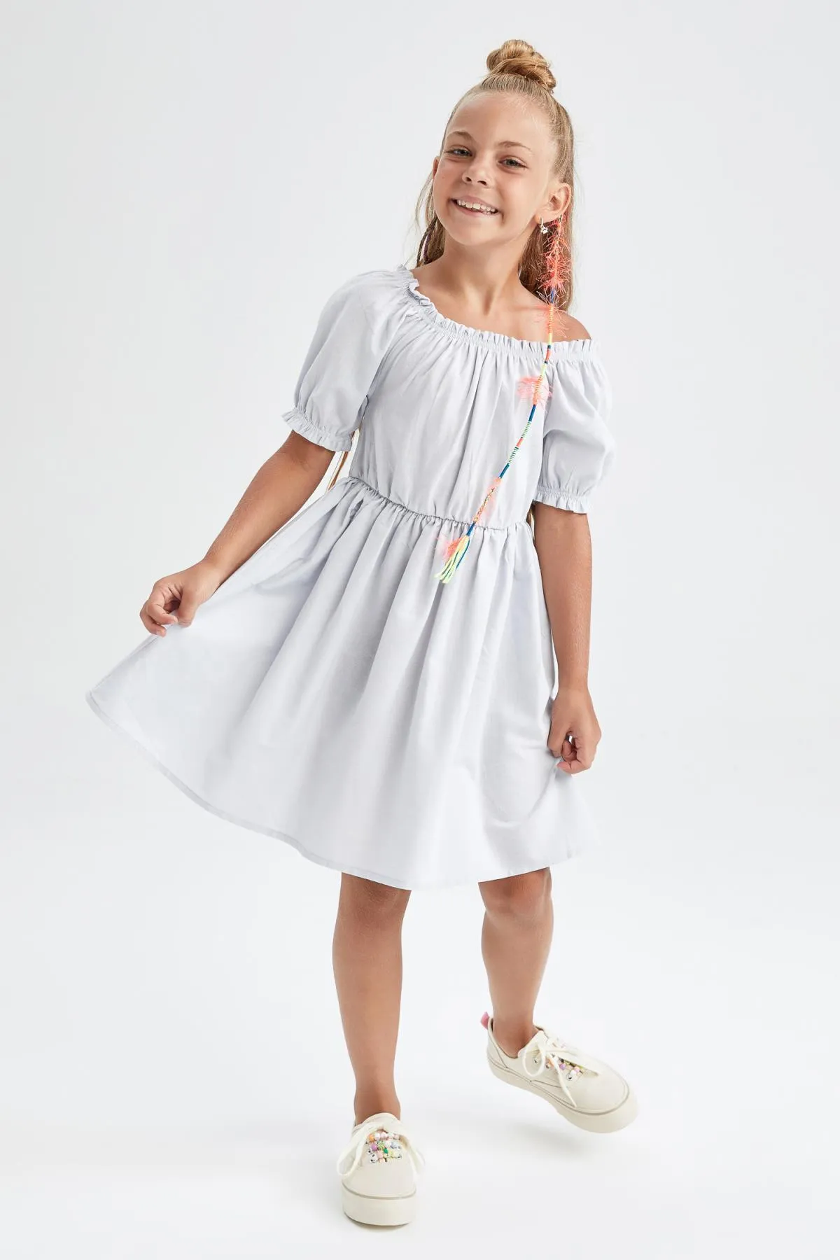 DeFacto  Mädchen Kurzarmkleid aus Baumwolle und Leinenoptik W7755a622sm