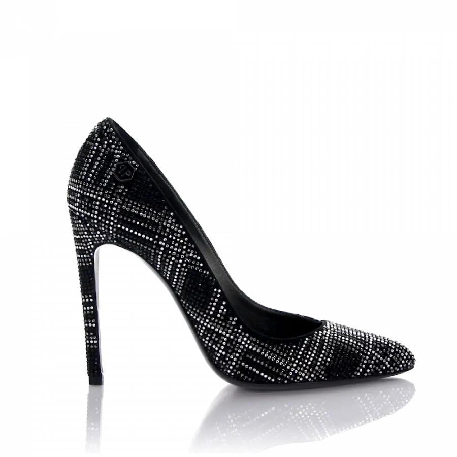 Philipp Plein - Pumps Scottish Diamond Leder schwarz Stoff Strass - schwarz