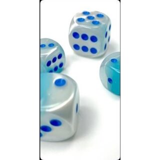 Gemini 16mm d6 Pearl Turquoise-White/blue Luminary Dice Block (12)