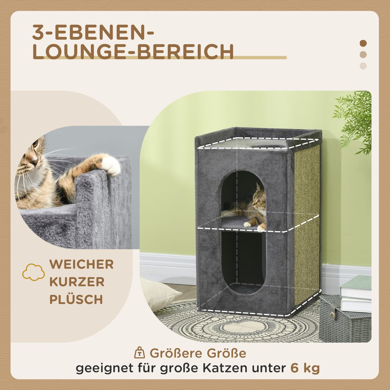 PawHut Kratztonne Höhe 81 cm, Katzentonne mit 2 Höhlen, Kratzturm mit Kratzbrett