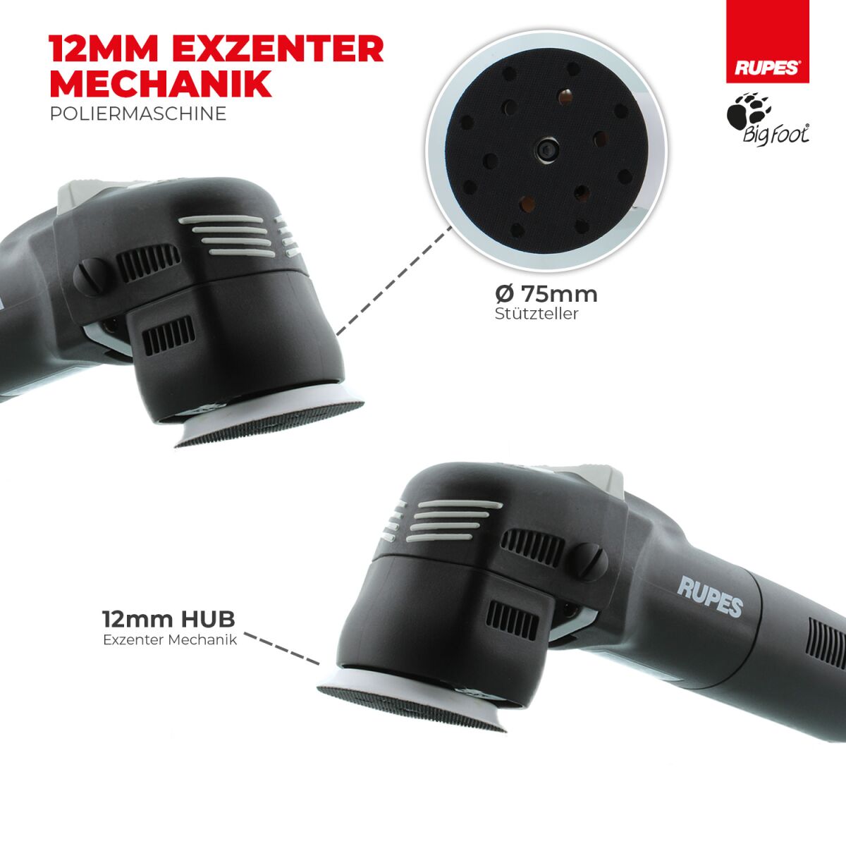 Rupes BigFoot LHR 75E Mini Exzenterpoliermaschine Basis Kit, 8-teilig