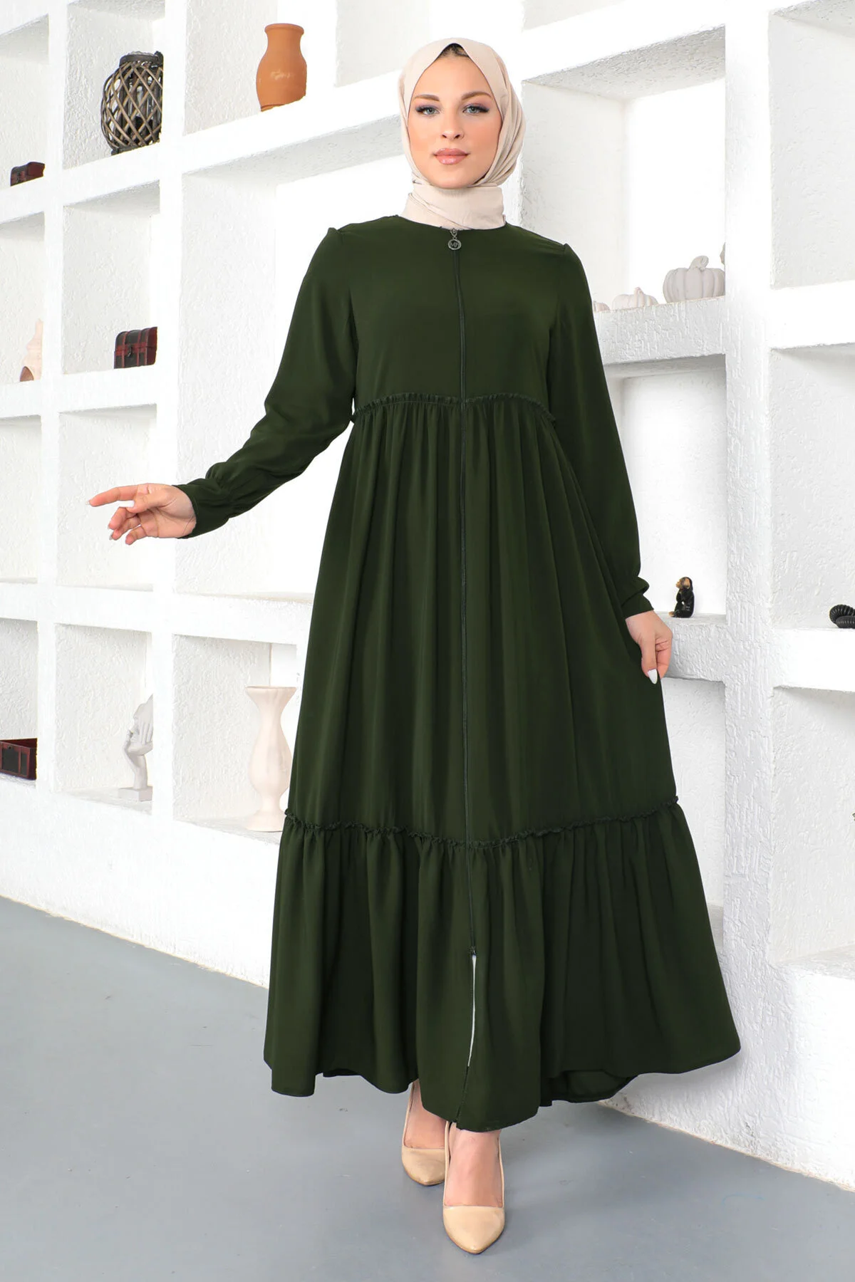 Tesettür Dünyası  Volants Hijab Abaya Tsd230335 Khaki