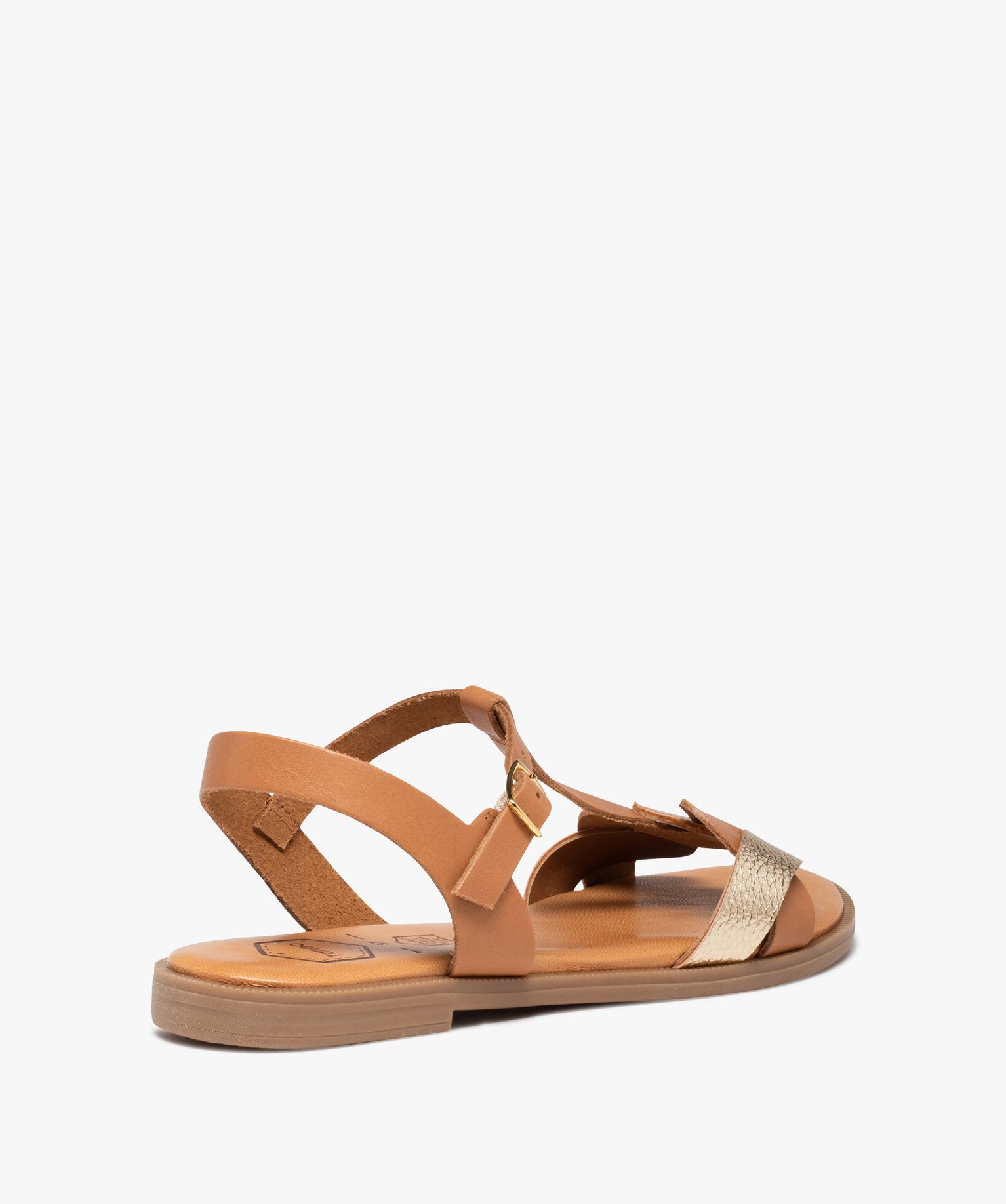 Sandales femme plates dessus cuir détails métal - Tanéo marron | GEMO