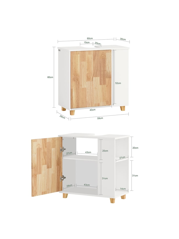 SoBuy Waschbeckenunterschrank in Weiß - (B)60 x (H)60 x (T)29cm günstig kaufen onesize