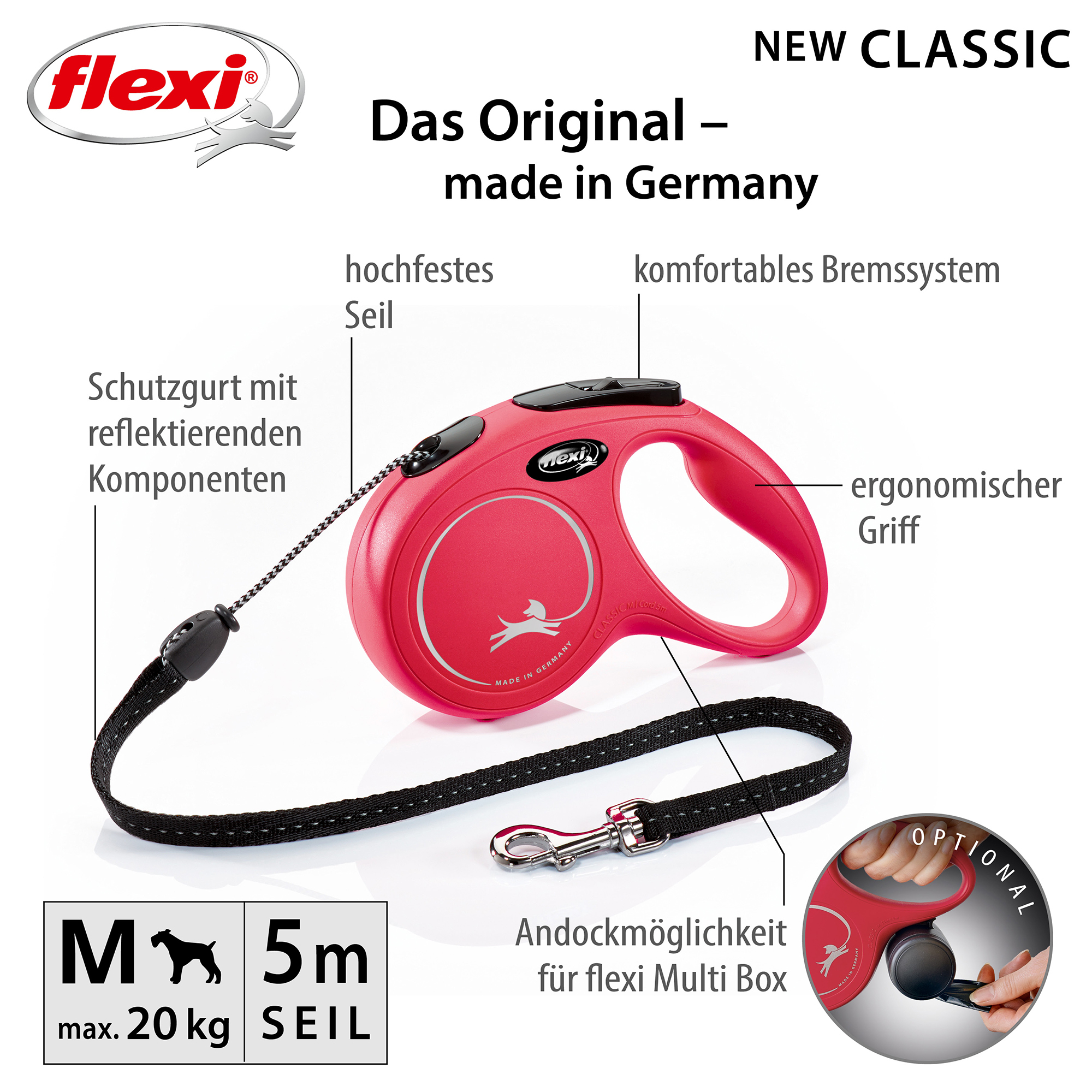Flexi Hundeleinen Flexi New Classic Seil rot M, 5 m, 20 kg