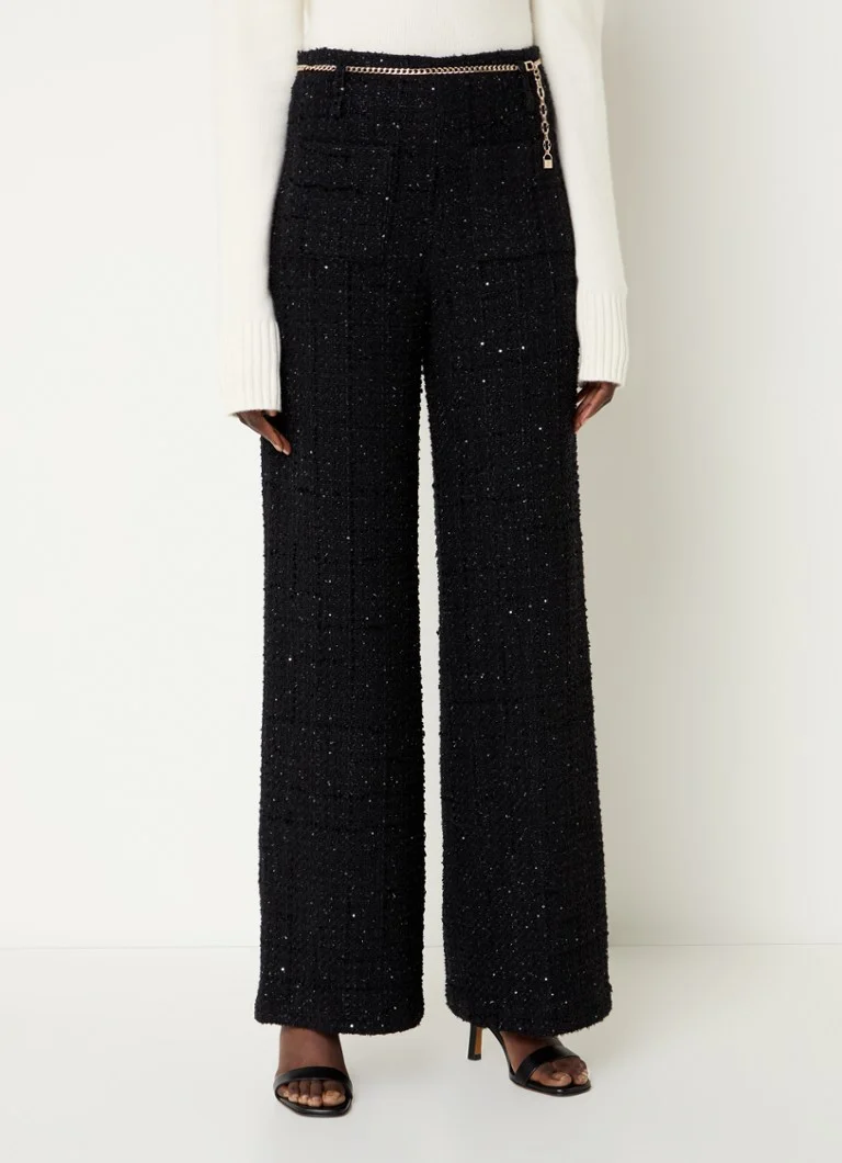 Maje High waist wide fit trousers with tweed look