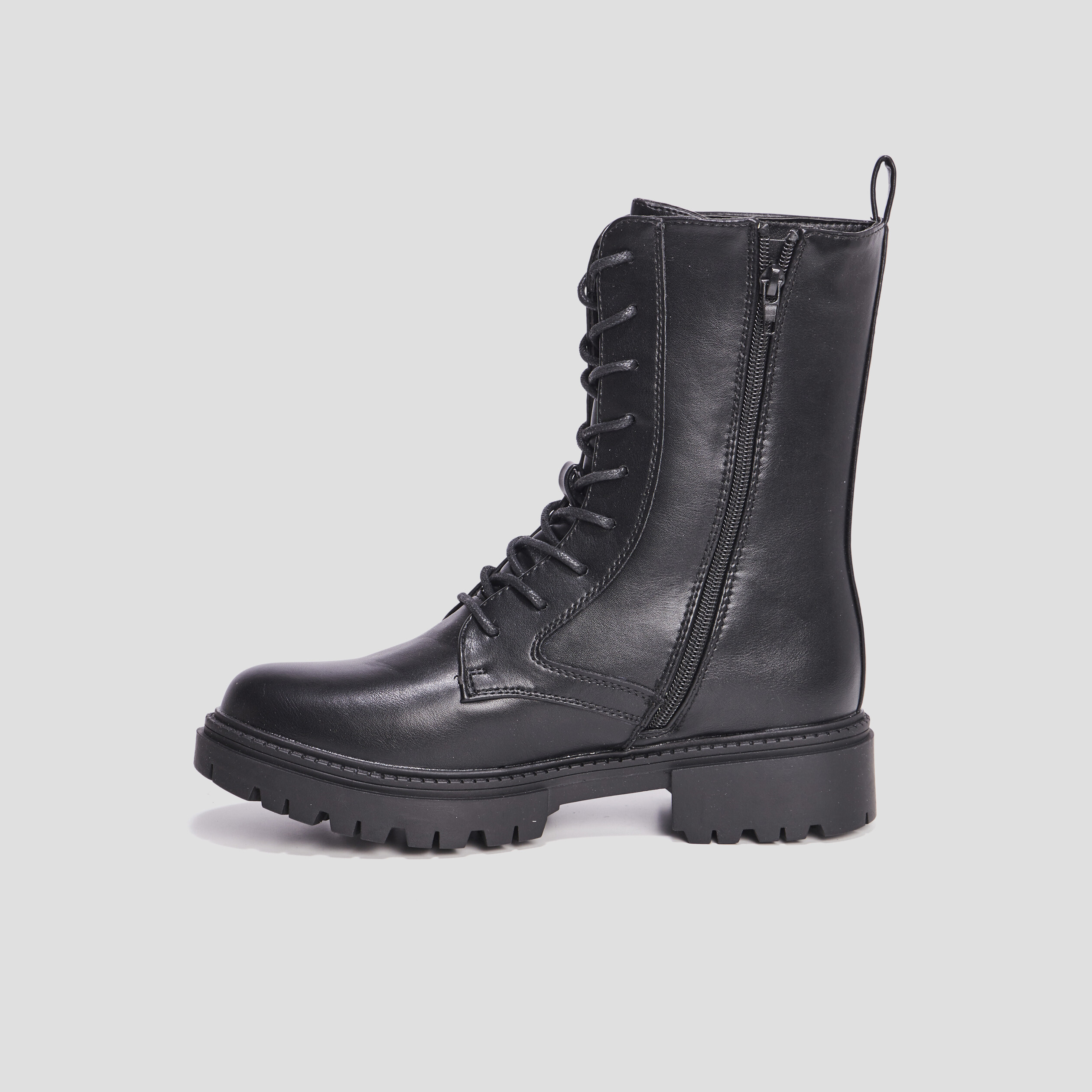 Bottines à lacets zippées crantées noir femme | La Halle