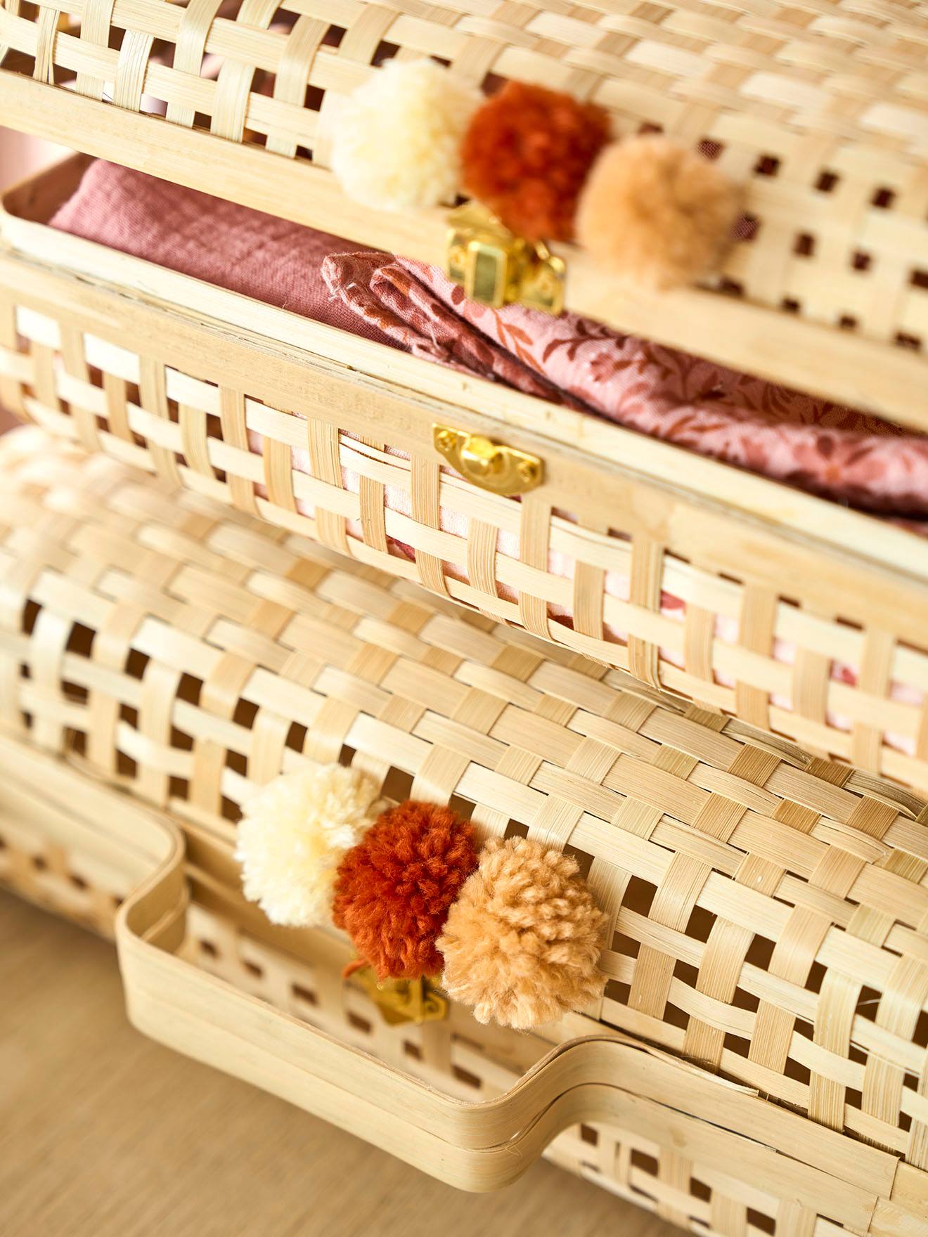 Lot de 2 valisettes en bambou beige