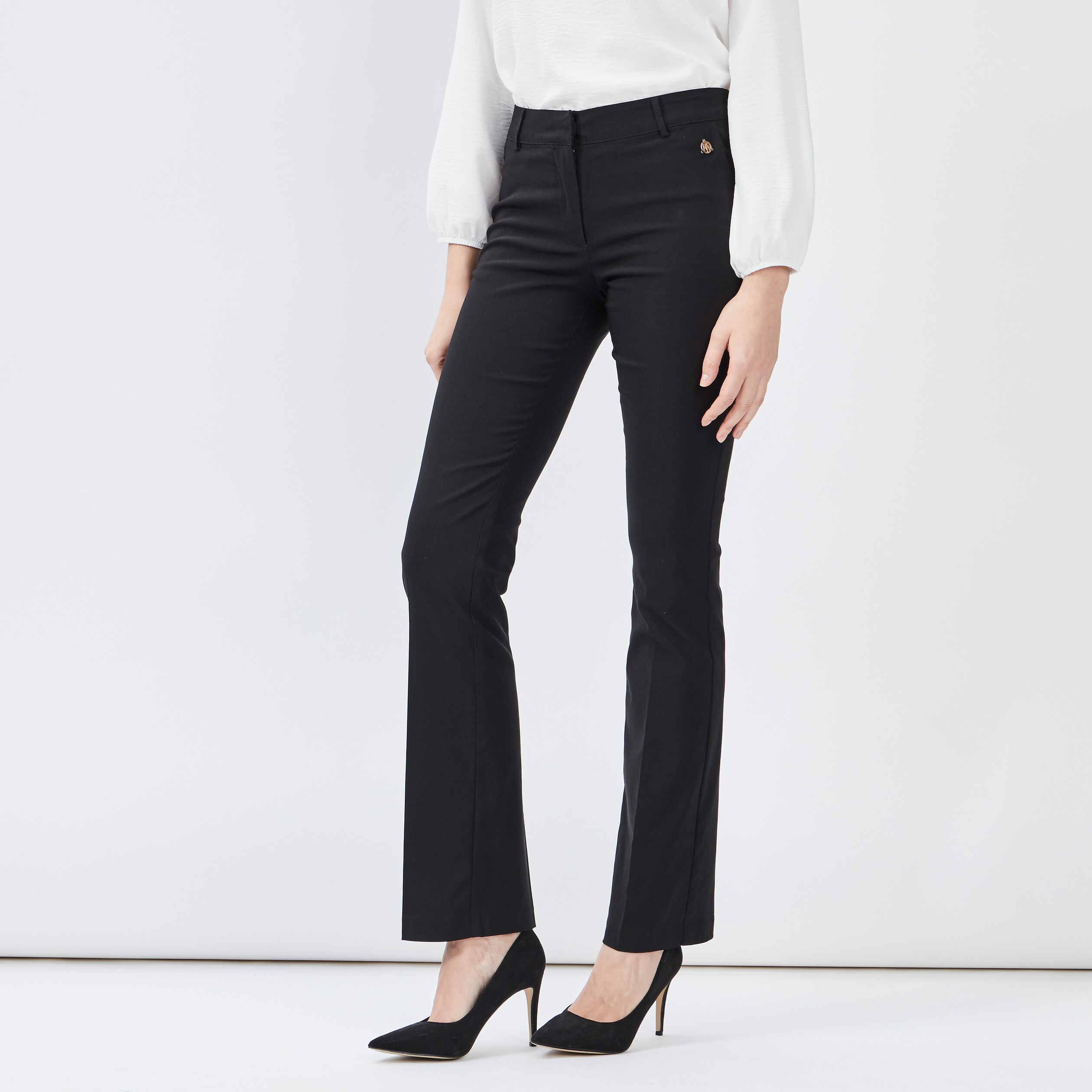 Pantalon bootcut taille basse noir femme | La Halle