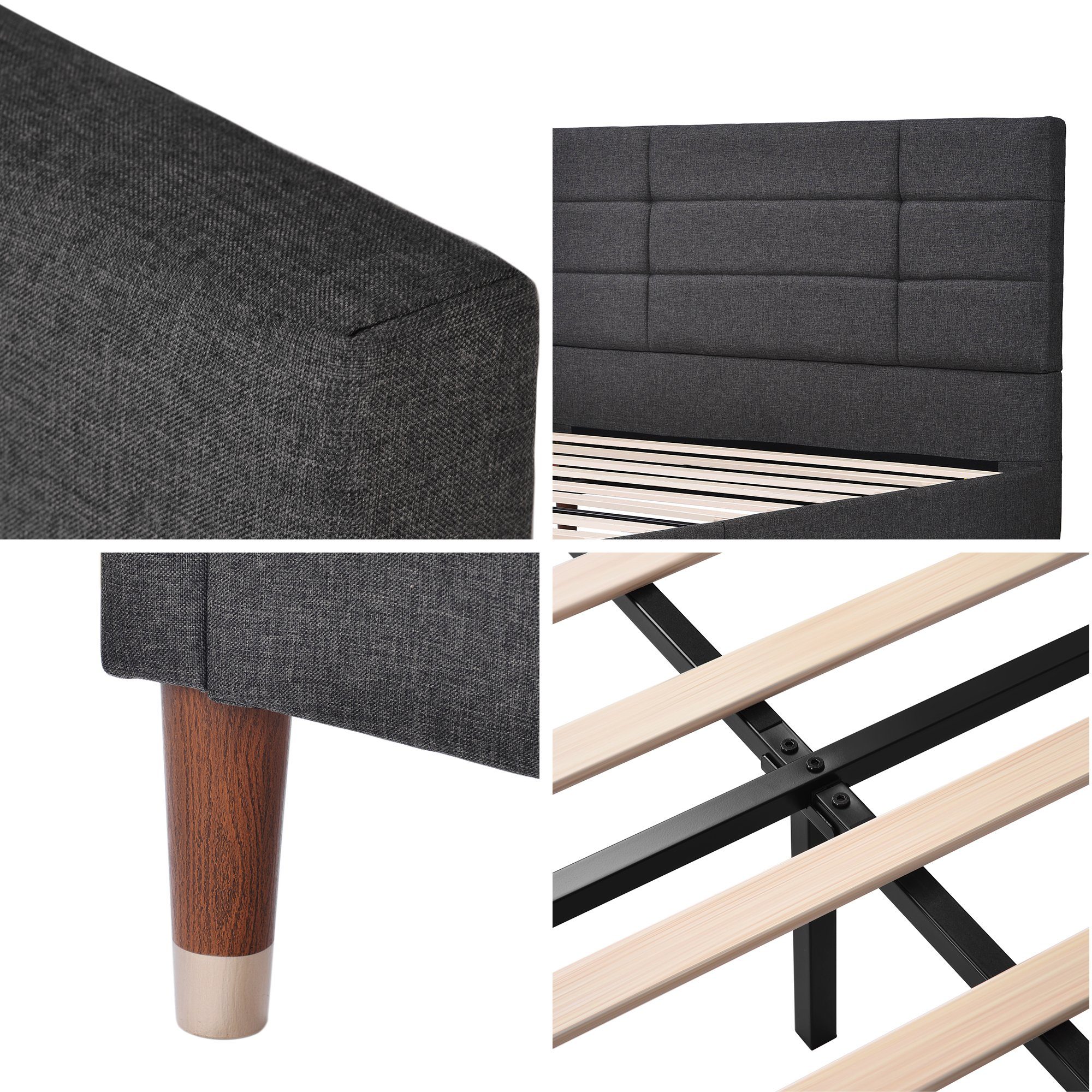 PHOEBE CAT Polsterbett (Doppelbett 140x200 cm), Lattenrost aus Holz, Stabile Konstruktion, Leinen