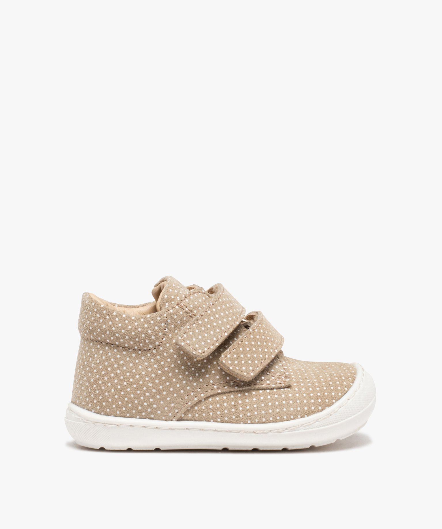 Baskets premiers pas bébé fille dessus cuir à pois – NA! beige | GEMO