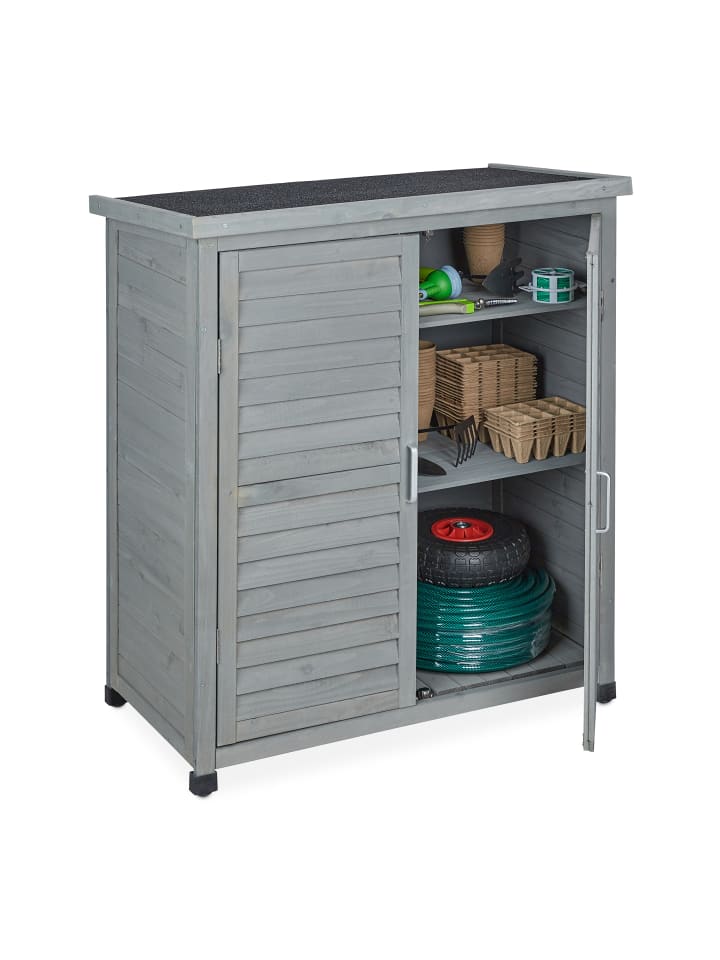 relaxdays Gartenschrank in Grau - (B)86,5 x (H)97 x (T)47 cm günstig kaufen onesize
