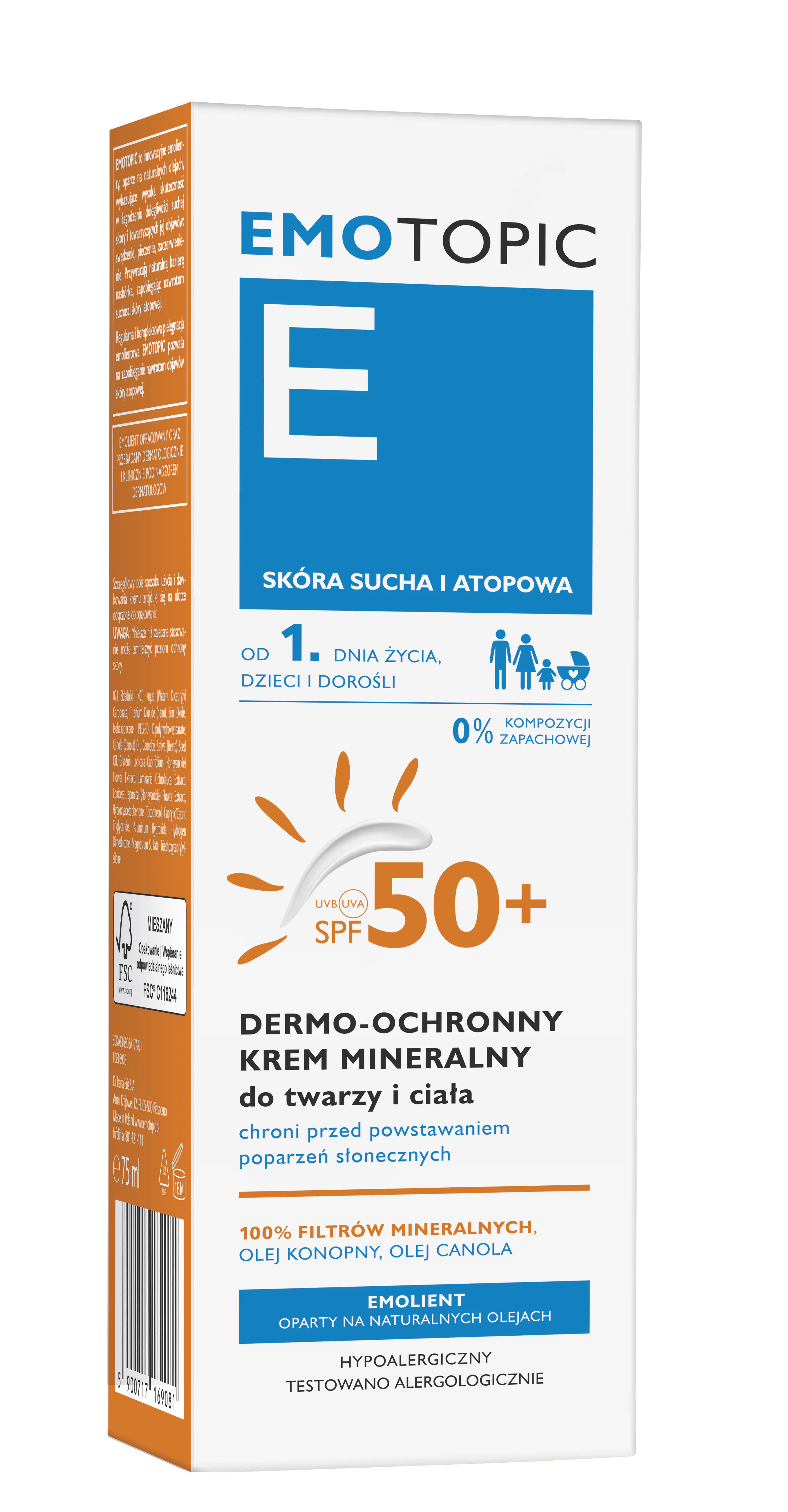 Emotopic SPF50+ Dermoprotectieve minerale crème voor gezicht en lichaam