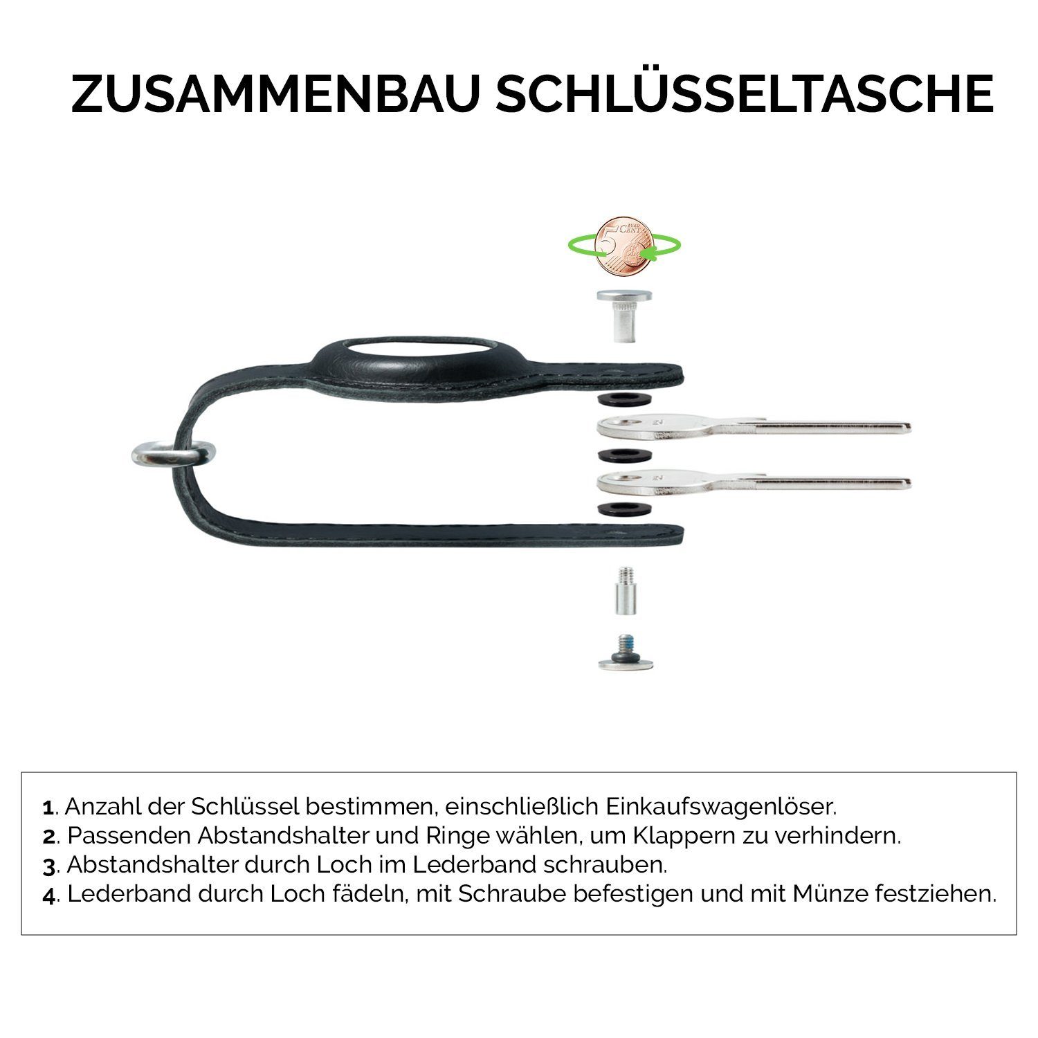 MAGATI Schlüsseltasche Airgonizer Schlüsseletui aus Echtleder für 1-7 Schlüssel (kompatibel mit Apple Airtag Tracker), inkl. Schlüsselfundservice & Einkaufswagenlöser