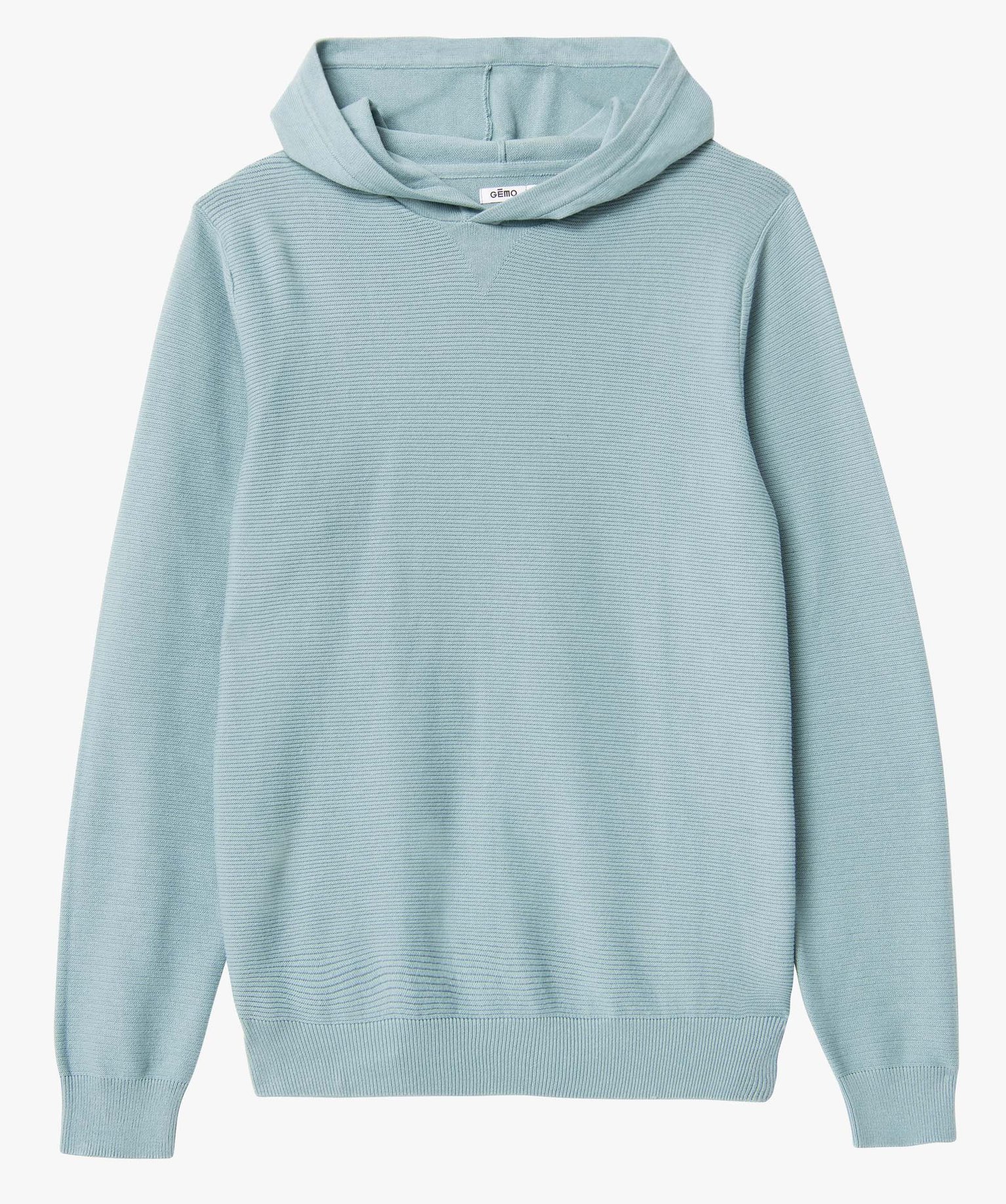 Pull homme en maille ctelée à capuche bleu | GEMO