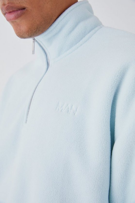 Kastiges Oversize Microfleece Man Sweatshirt mit 1/4 Reißverschluss