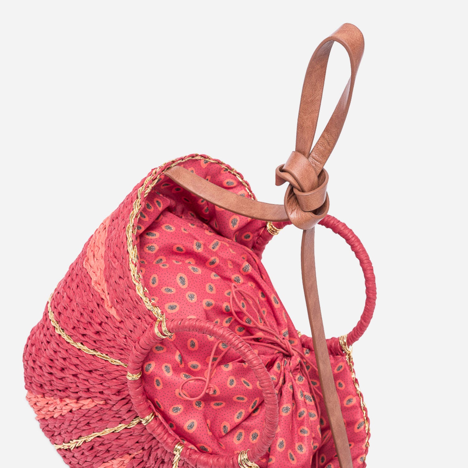 Panier TEXTO rouge rayé en papier façon raphia