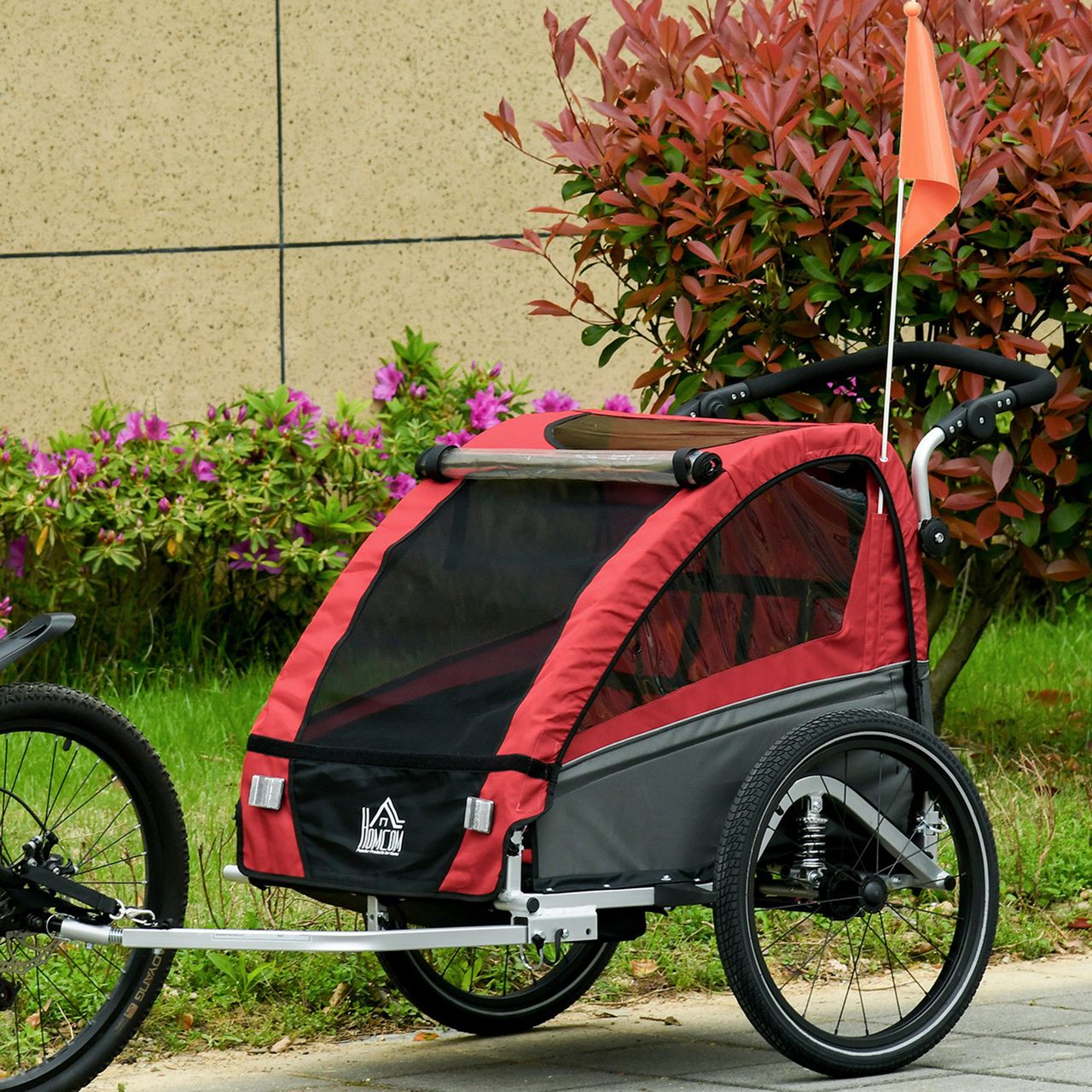 HOMCOM 3 in 1 Kinderanhänger Jogger Fahrradanhänger für 2 Kinder Alu Rot