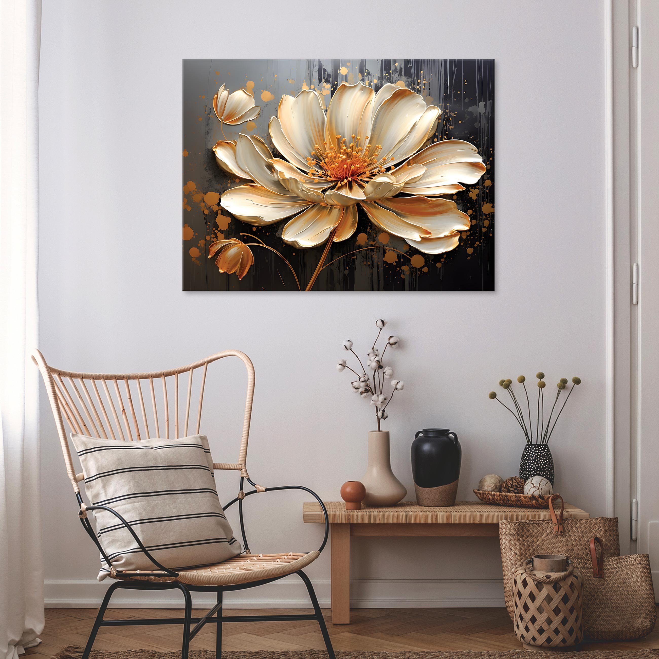 Wallarena Leinwandbild Blumen Kunst Schwarz Wandbild XXL Leinwandbilder Modern, Kunst (Einteilig, 1 St), Leinwandbild Leinwand Bilder Bild Groß Aufhängefertig
