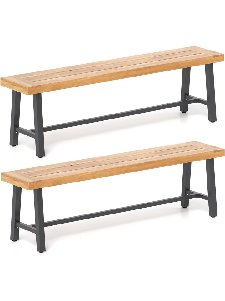COSTWAY 2er Set Gartenbank 160 x 32 x 45 cm in Hellbraun günstig kaufen onesize