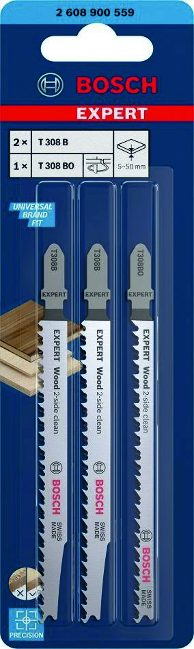 Bosch Blue Accessories 2608900559 Expert ‘Wood 2-side clean’ stiksavklingesæt med 3 dele T308B/BO