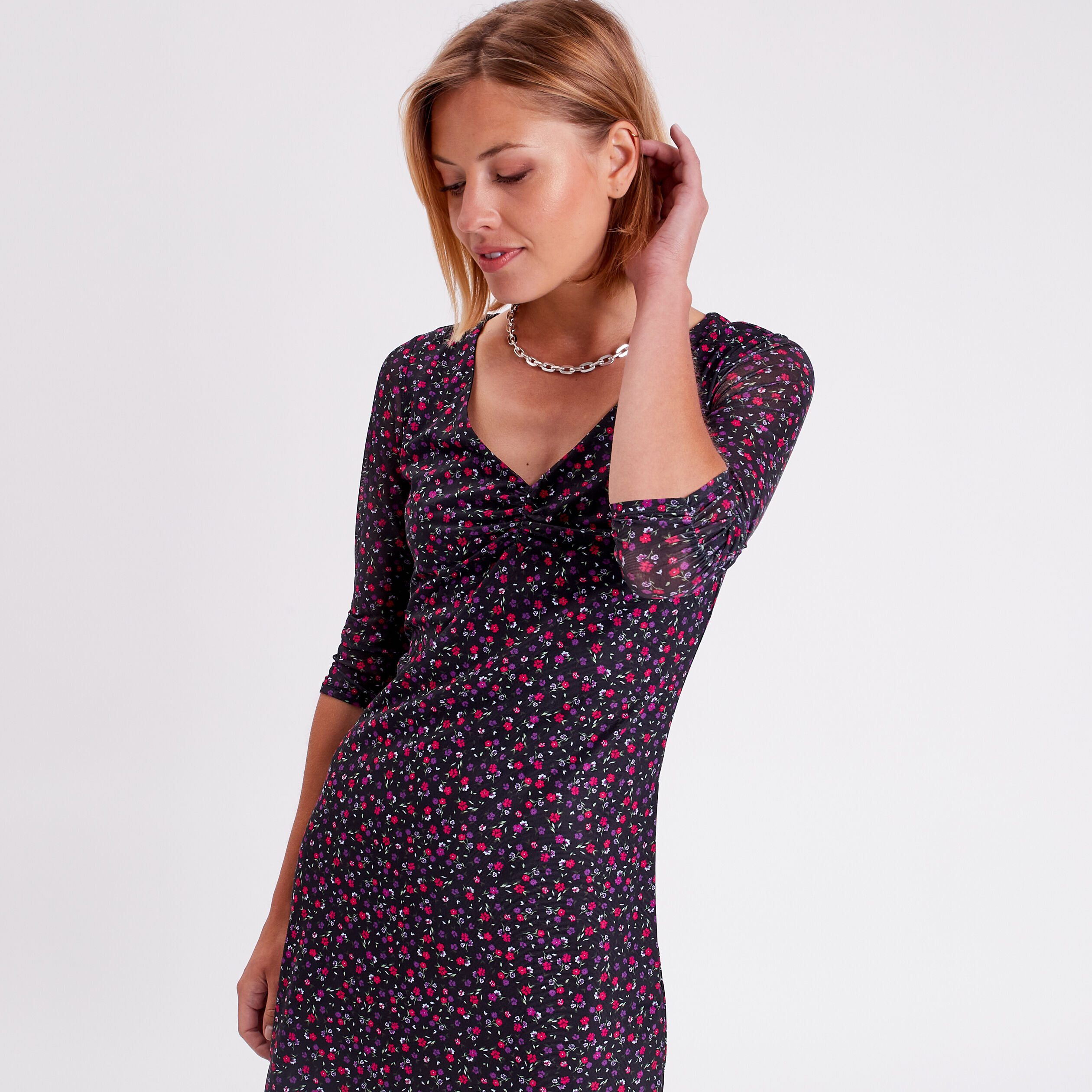 Robe droite manches 3/4 noir femme | Cache Cache