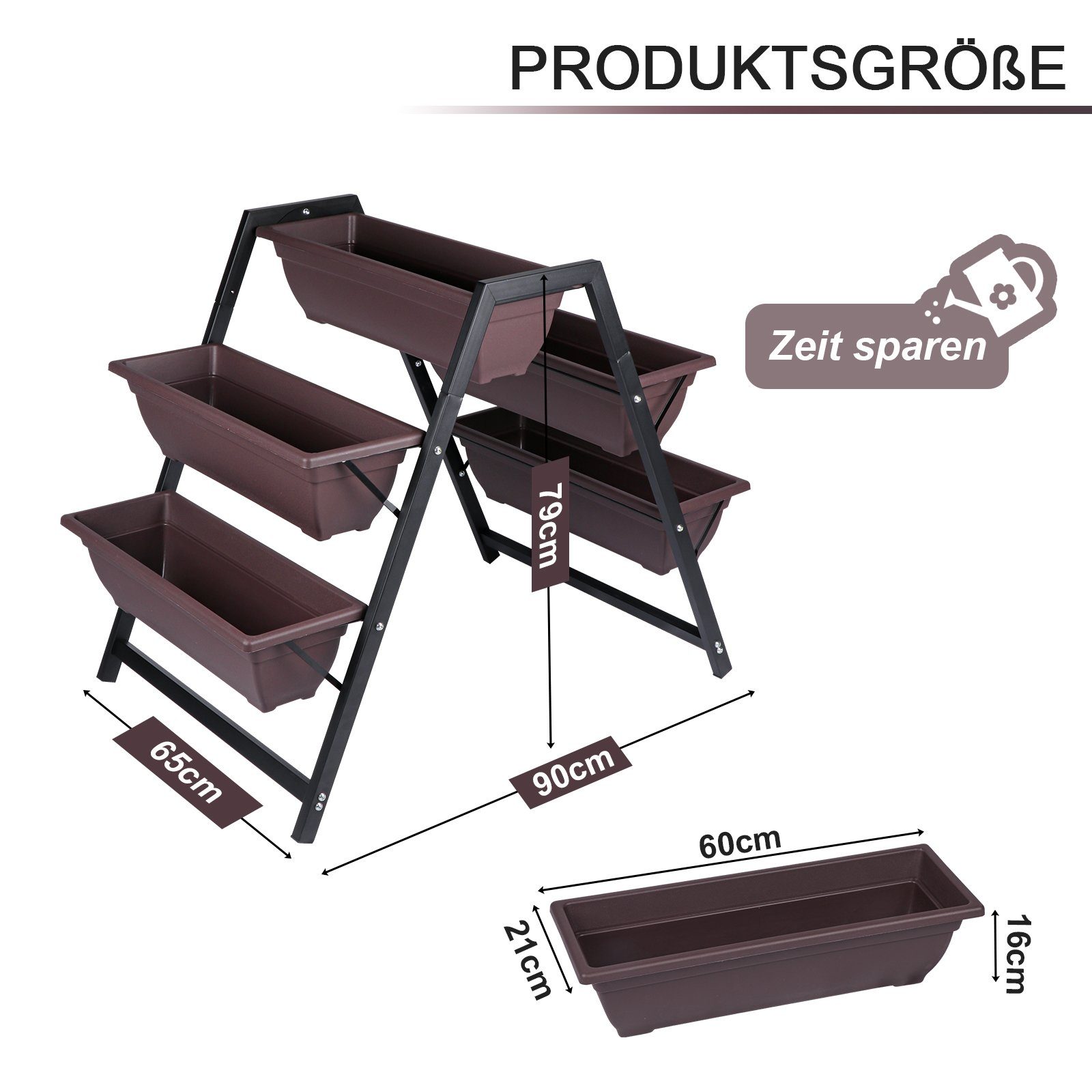 KAHOO Pflanzentreppe 3-stufiger Blumenständer, 65x90x79cm, 5 Kästen + Ausguss