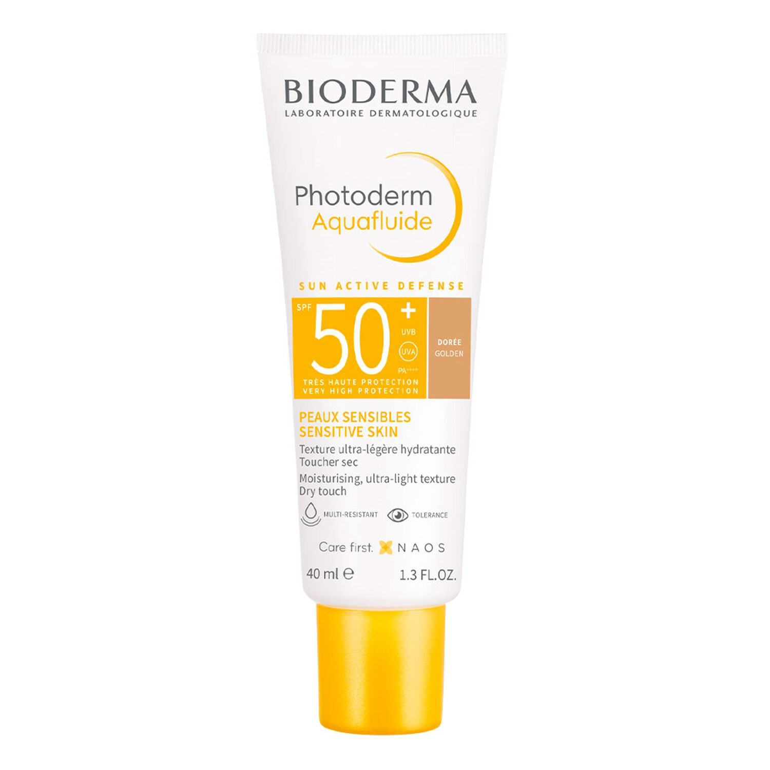 Bioderma Photoderm Aquafluide Fluide Ultra-Légère Hydratante Doré - Peaux Sensibles - SPF50+ 40 ml